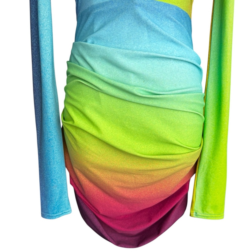 Alex Perry Halton Twist-Front Jersey Mini Dress in Gradient Multicolor US:4 AU:8 - Picture 5 of 12